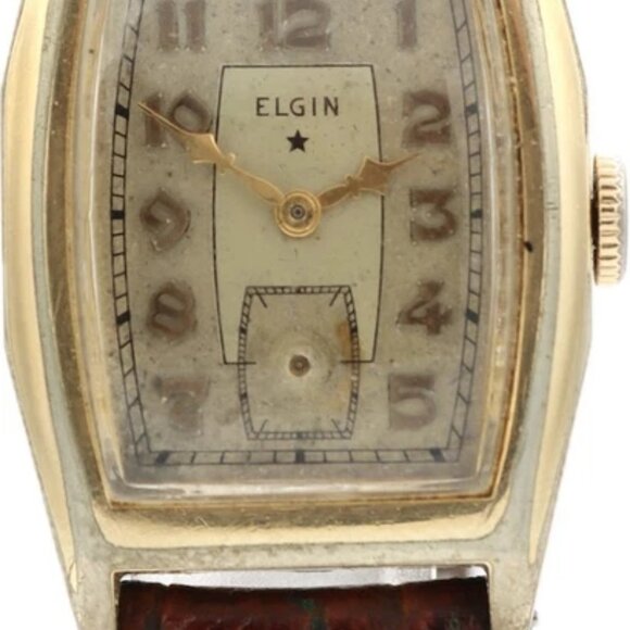 Vintage 25mm Elgin Barrel Men\'s Mechanical Wristwatch 526 USA Gold Filled